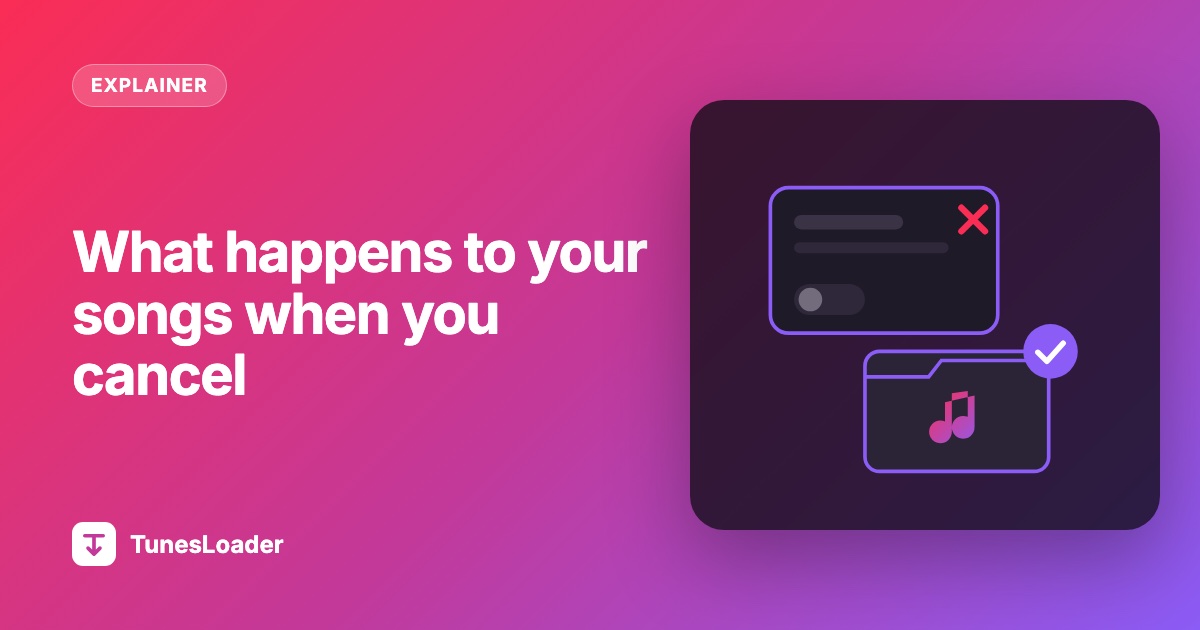 Illustration of a cancelled subscription card next to a music folder